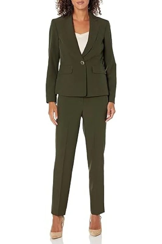 Le Suit Stretch Crepe One Button Pant Suit Set Lightweight Capri Pants