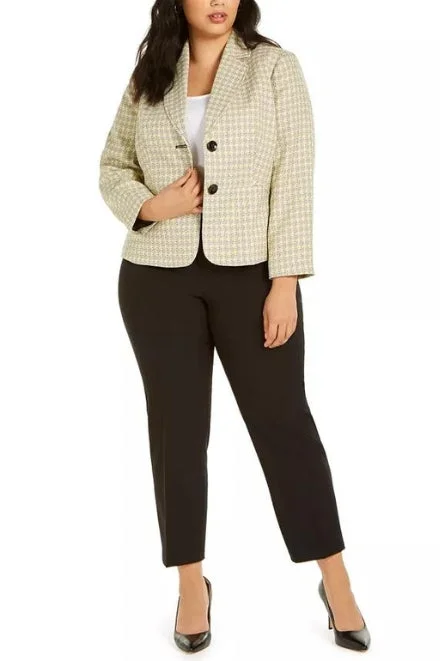 Le Suit Two Button Notch Collar Plaid Tweed-Jacket Pants Suit (Plus Size) Bold Checkered Pants