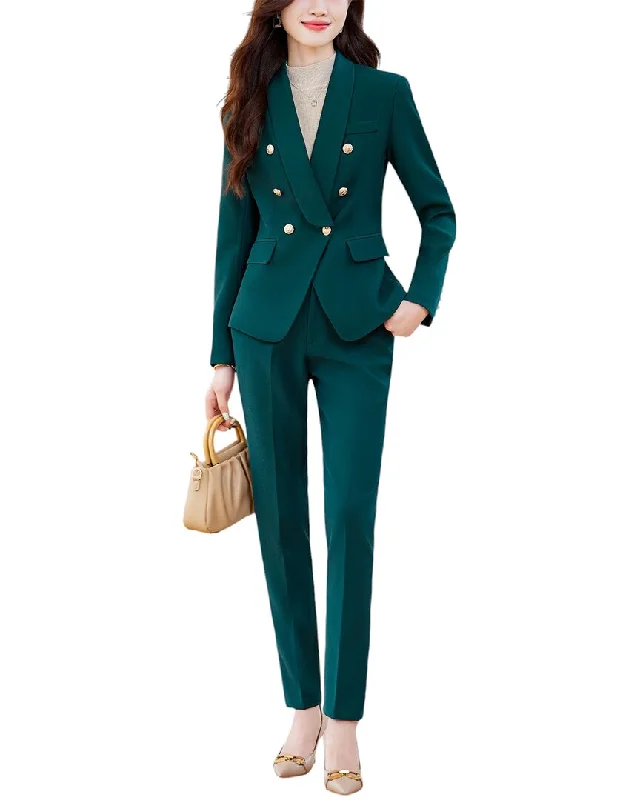 LIONELLO SALVI 2pc Blazer & Pant Set Trendy Faux Leather Pants