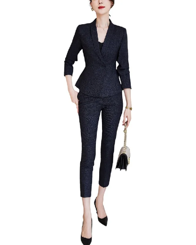 LIONELLO SALVI 2pc Blazer & Pant Set Soft Knit Skirt