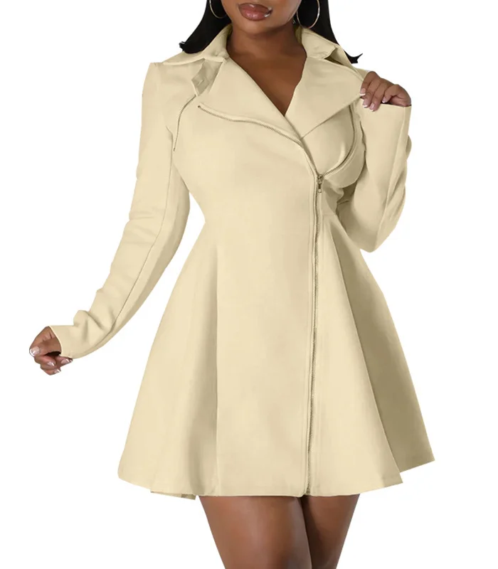 Long Sleeve Zip Up Mini Dresses Jackets Tunics Yoga stretchy