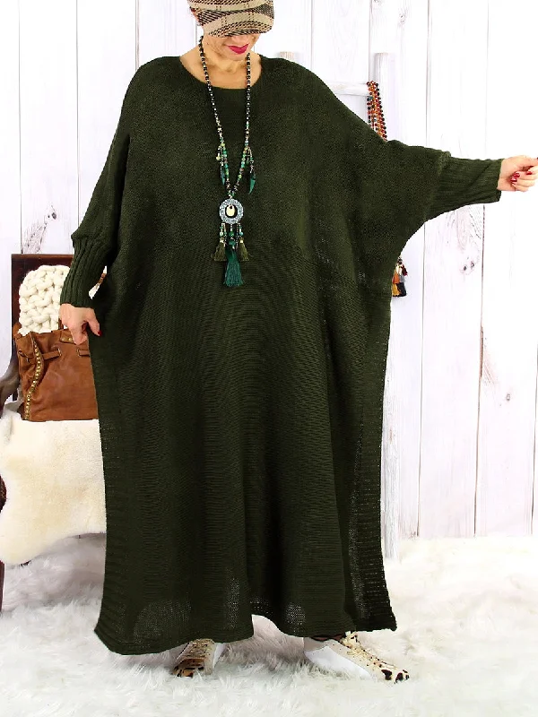 Loose Bat Sleeves Solid Color Sweater Dress Tunics Fall fleece