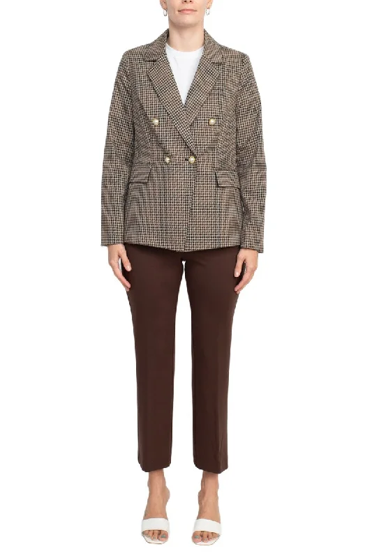 Nanette Lepore notched collar long sleeve houndstooth woven jacket with mid waist straight ponte pant Soft Casual Skirt