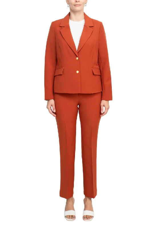 Nanette Lepore notched collar long sleeve two button closure twill jacket with bi-stretch straight pant Sporty Compression Pants