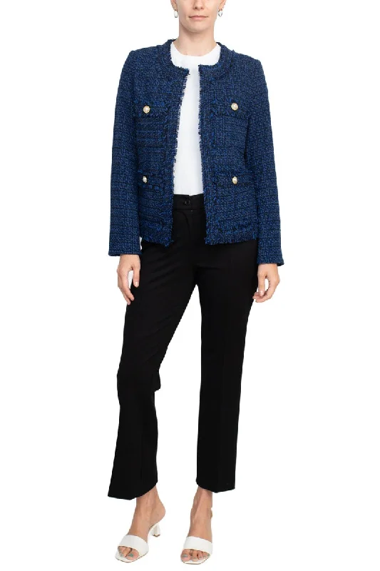 Nanette Lepore open front long sleeve tweed jacket with pockets with mid waist straight ponte pant Flared High-Waisted Pants