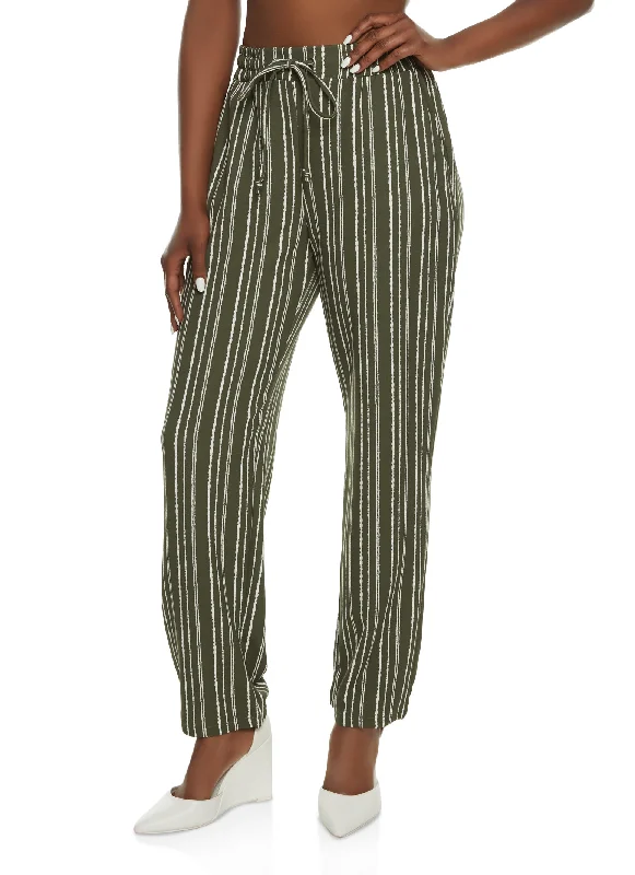 Crepe Knit Stripe Pants High-Waisted Sweatpants