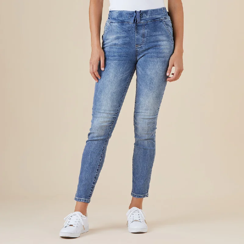 Pants Front Tie Cotton Jogger Jean - Denim Tailored Pleated Skirt