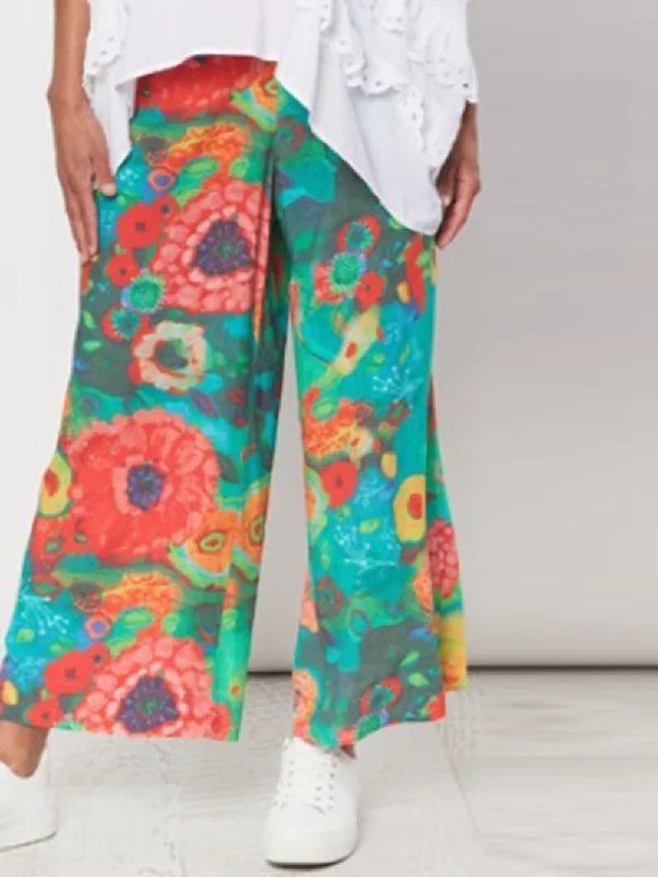 Pants Multicolour Floral Print Wide-Leg Linen Pants