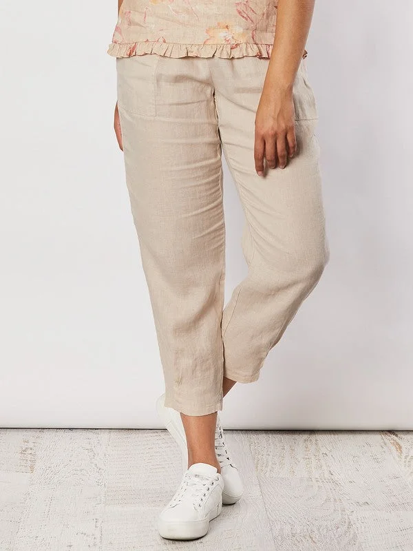 Pants Natural Linen Ribbed Waist Ultra-Stretch Leggings