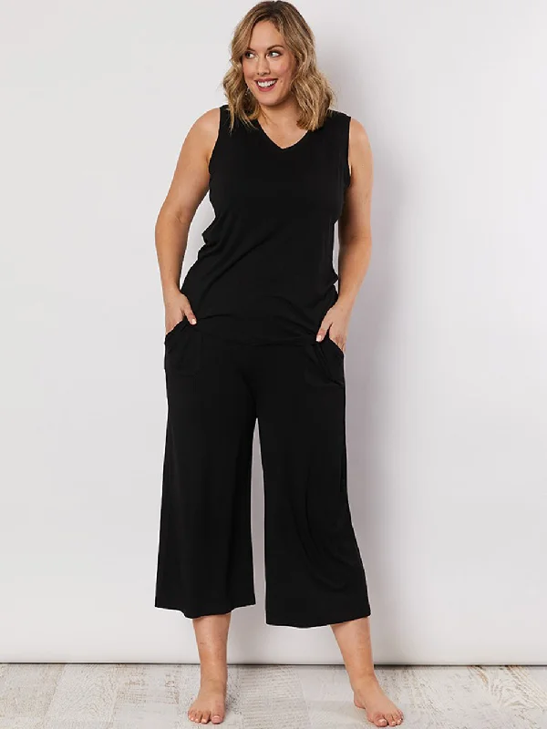 Pants Wide Leg - Black Soft Casual Skirt