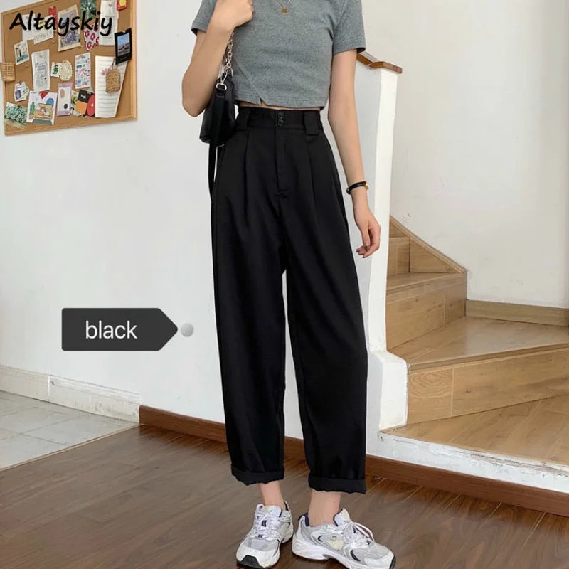 Pants Women All-match Basic Summer BF Style Minimalist Ladies Ankle-Length Trousers Wide-leg Chic Leisure Popular Womens Pant Classic Chino Shorts