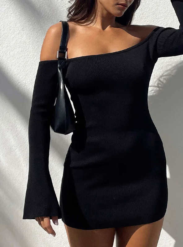 Parisa Long Sleeve Mini Dress Black Tall Turtleneck Warm Winter