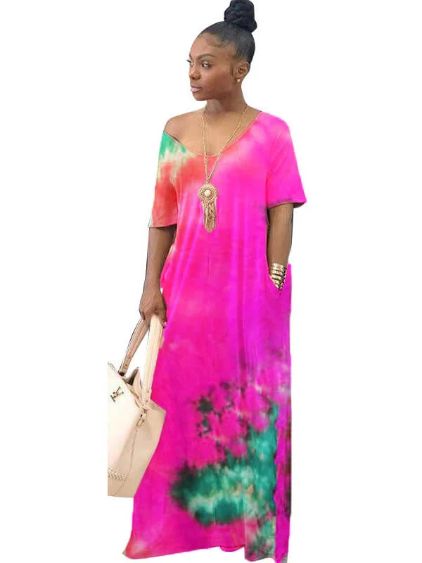 Plus Size Off Shoulder Tie Dyed Maxi Dresses Tunics Practical easy-care