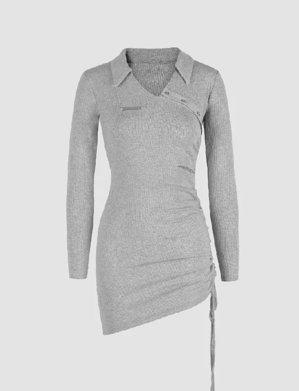 Polo Drawstring Mini Dress Tunics Office stylish