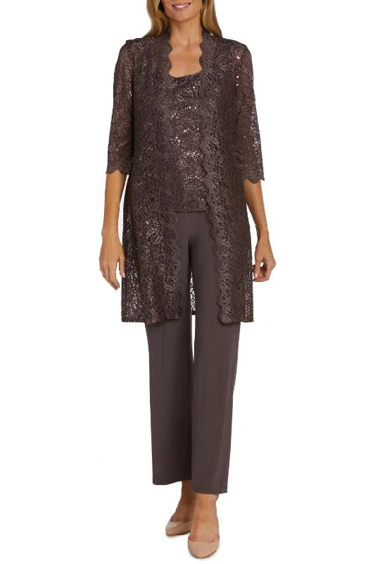 R&M Richards Metallic Lace Tank Top and Pant Set with Sheer Lace Jacket Warm Wool Pants