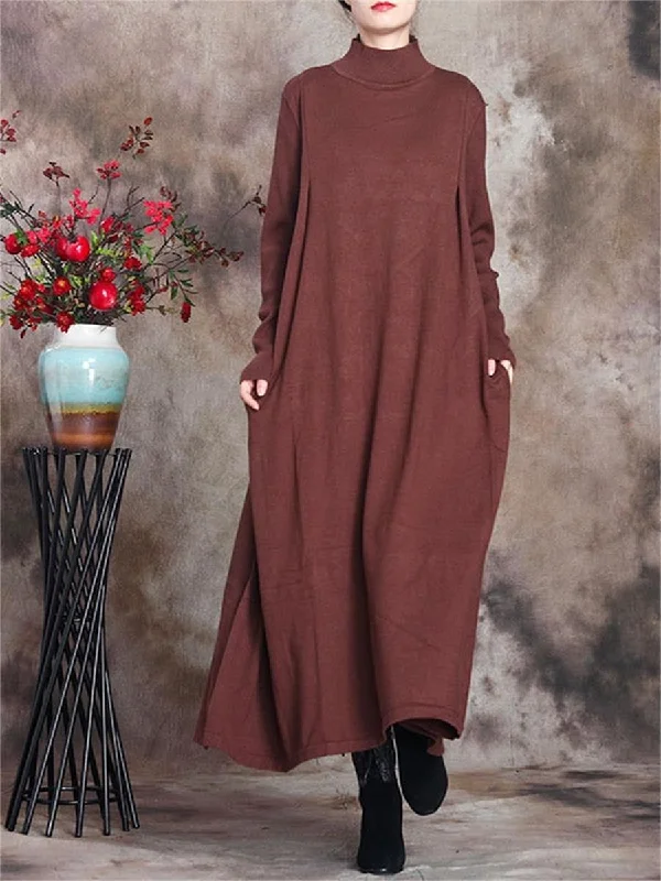 Retro Solid Color Comfortable Women'S Sweater Dress Tunics Cozy soft