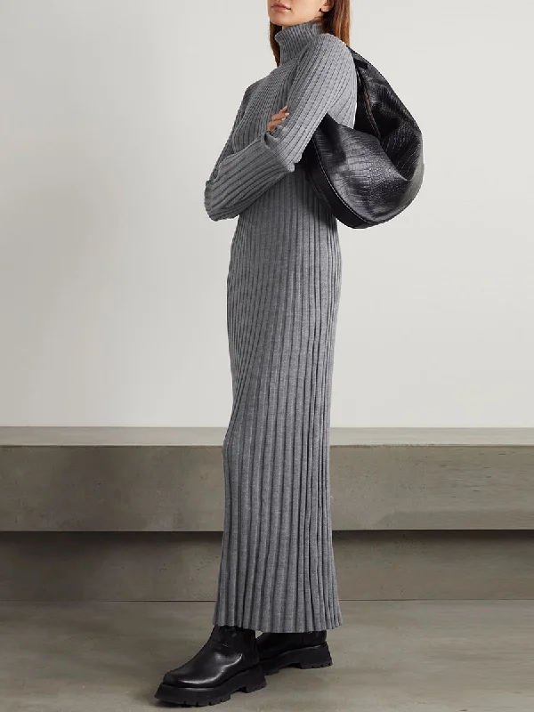 Ribbed Wool Turtleneck Maxi Dress Tunics Custom made