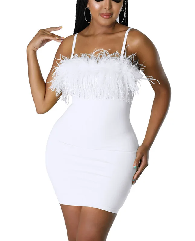 Spaghetti Strap Feather Bodycon Mini Dresses Tunics Stylish modern