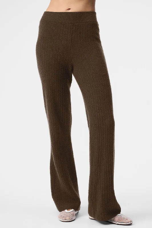 Cashmere High-Waist Plush Waffle Pant - Espresso Flared Wide-Leg Pants