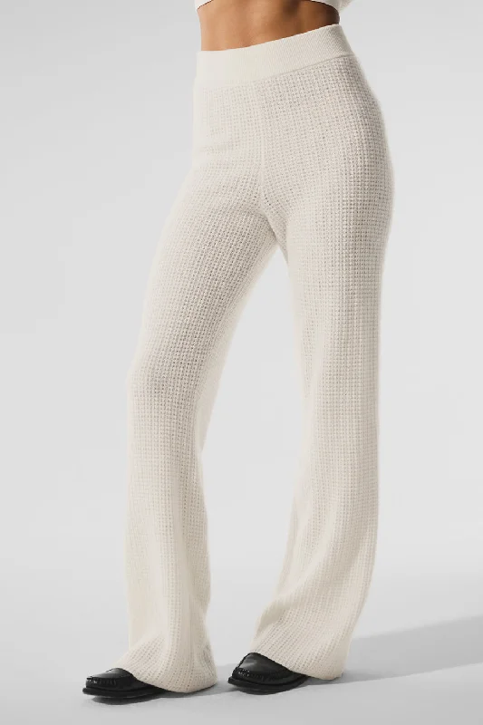 Cashmere High-Waist Plush Waffle Pant - Ivory Classic High-Waisted Pants