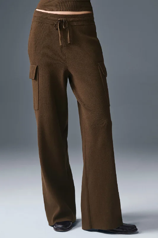 Scholar Knit High-Waist Cargo Pant - Espresso Relaxed Cotton Shorts