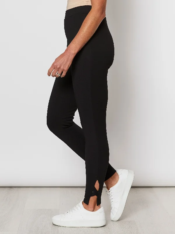 Ankle Detail Pant - Black Trendy Faux Leather Pants