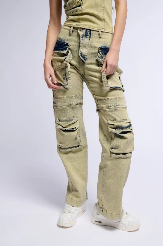 CAPRICE DISTRESSED DENIM CARGO CONVERTIBLE ZIP OFF PANT Classic Wool Skirt