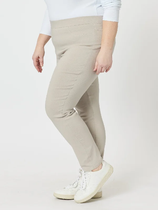 Mechanical Stretch Slim Leg Pull On Pant - Stone Flared High-Waisted Pants