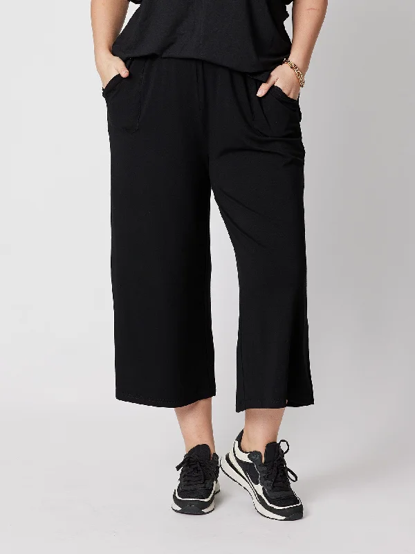 Wide Leg Lounge Pant - Black Comfortable Ribbed Skirt