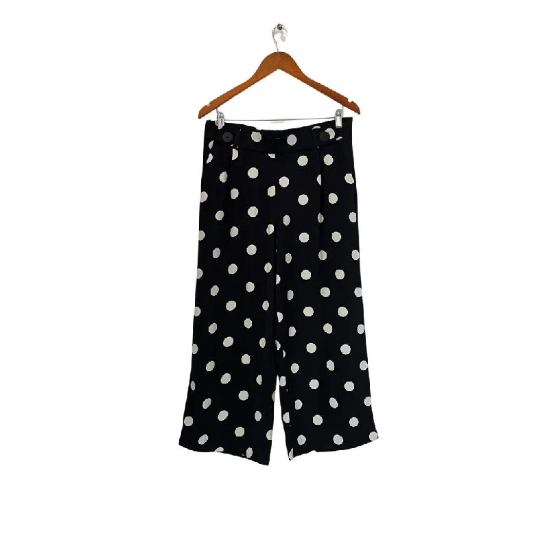 ZARA Black & White Polka Dot Wide-leg Pants | Pre Loved | Elegant Leather Skirt