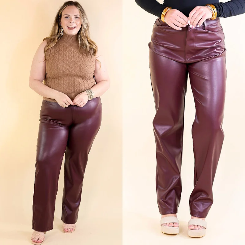 BuddyLove | Gomez Vegan Leather Pants in Wine (Maroon) Wide-Leg Linen Pants