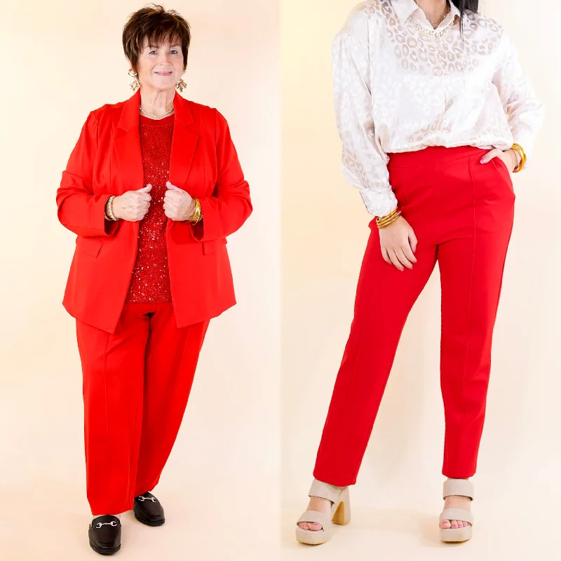 Elegant Ensemble Trouser Pants in Scarlet Red Button-Front Shorts