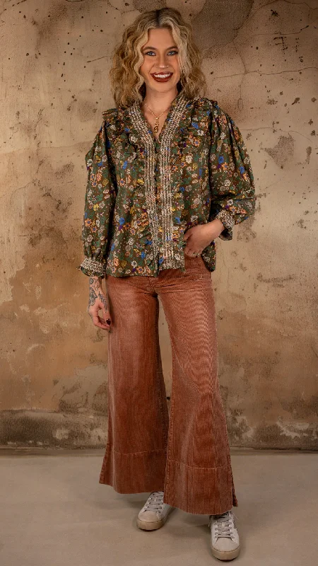 Eliana Rust Corduroy Pants Button-Front Shorts