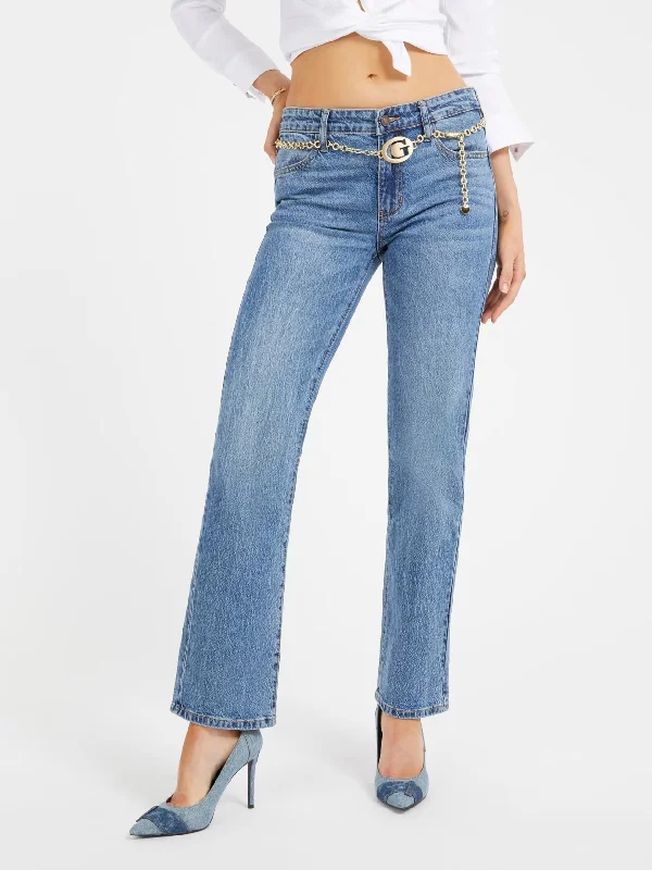 G-BELT SEXY STRAIGHT DENIM PANTS Vintage Straight-Leg Jeans