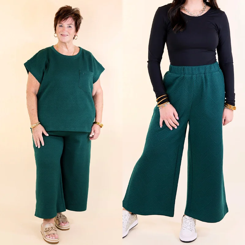 Glamour on the Go Textured Wide Leg Pant in Forest Green Elegant Leather Skirt