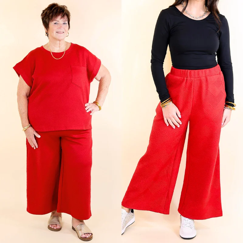 Glamour on the Go Textured Wide Leg Pant in Scarlet Red Soft Satin Skirt