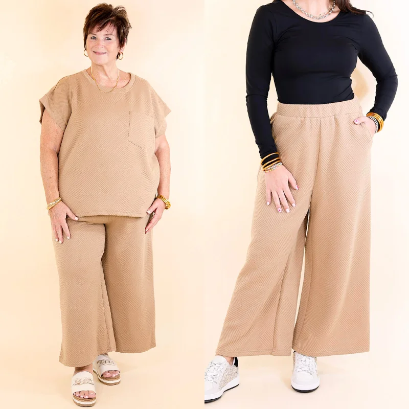 Glamour on the Go Textured Wide Leg Pant in Tan Retro Flared Skirt