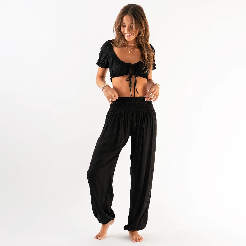 Lotus and Luna - Black Harem Pants Chic Leather Pants