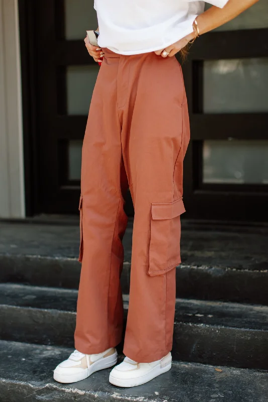 REMI TWILL CARGO PANTS - BROWN Flared Wide-Leg Pants