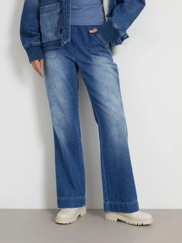 RINA WIDE LEG DENIM PANTS Soft Drawstring Pants