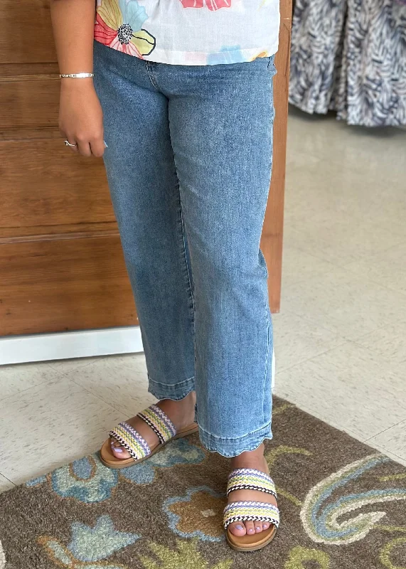 Straight Leg Scallop Denim Pant High-Waisted Sweatpants