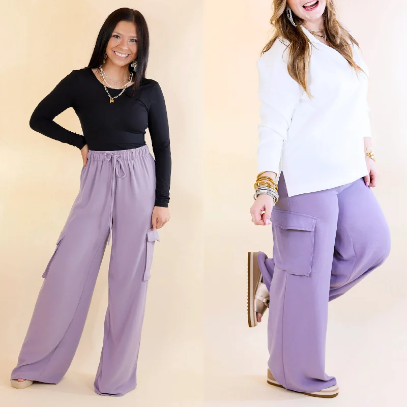 Sunday Stroll Wide Leg Cargo Pant in Lilac Purple Flowy A-Line Skirt