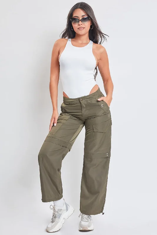 Women's  Nylon Cargo Pants With Bungee Hem Stylish Plaid Pants