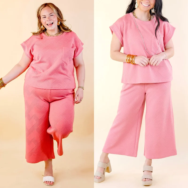 Glamour on the Go Textured Wide Leg Pant in Coral Stretch Denim Skirt